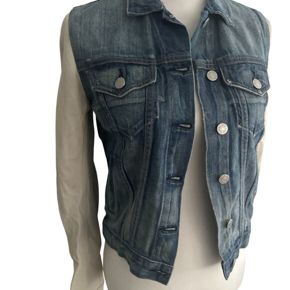 RAG & BONE Denim Cream Leather Jacket Size Small - Picture 3 of 12